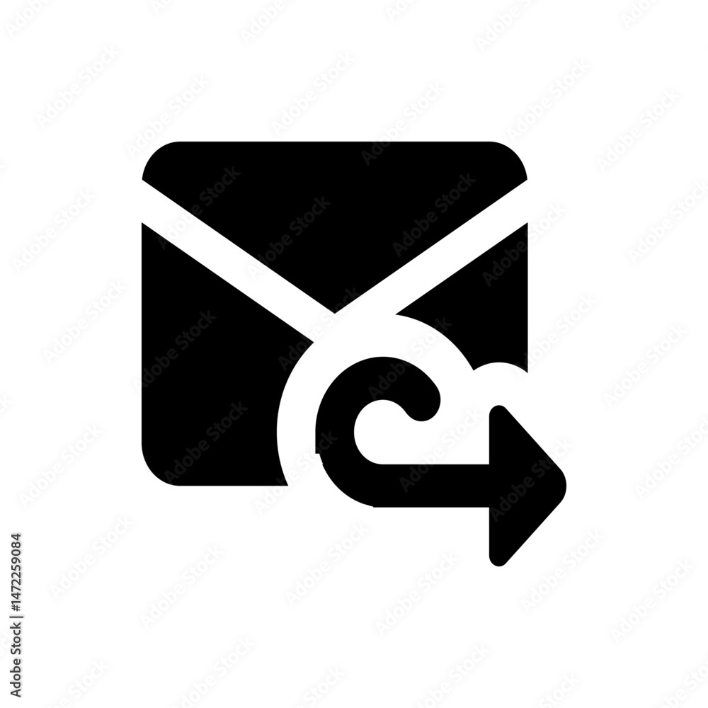 Poster black and white graphic of an envelope with a curved arrow pointing to the right side of the image f