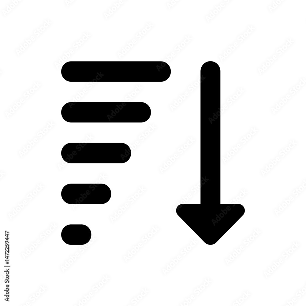 Poster descending list with bullet points and a downward arrow indicating sorting or ordering direction sho