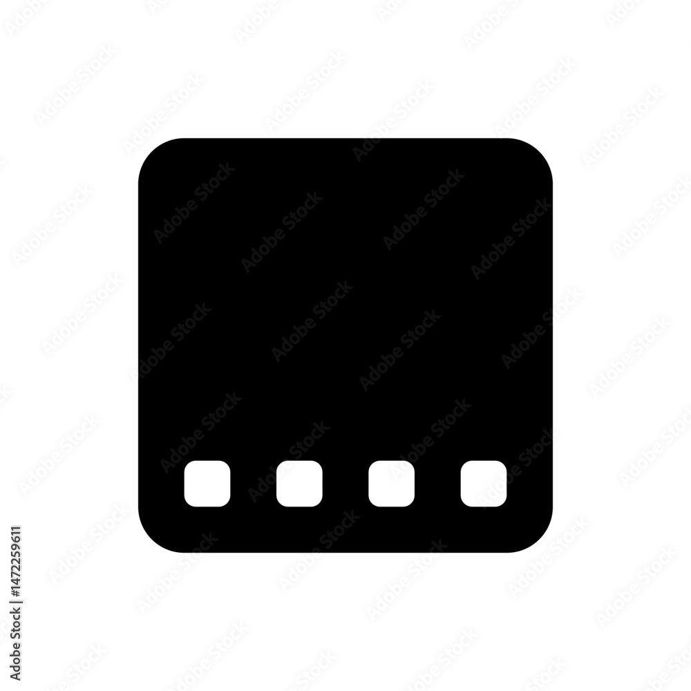 Poster Black rectangle with rounded corners and four smaller rounded squares at the bottom edge of the shape face view