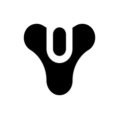 A stylized black and white emblem featuring a central u shaped figure with rounded extensions on top sides