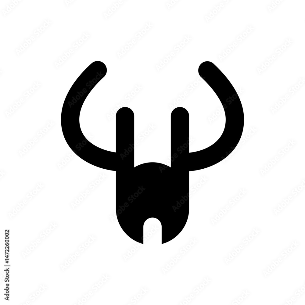 Poster abstract black symbol featuring curved arms and vertical lines with a rounded base shape design elem