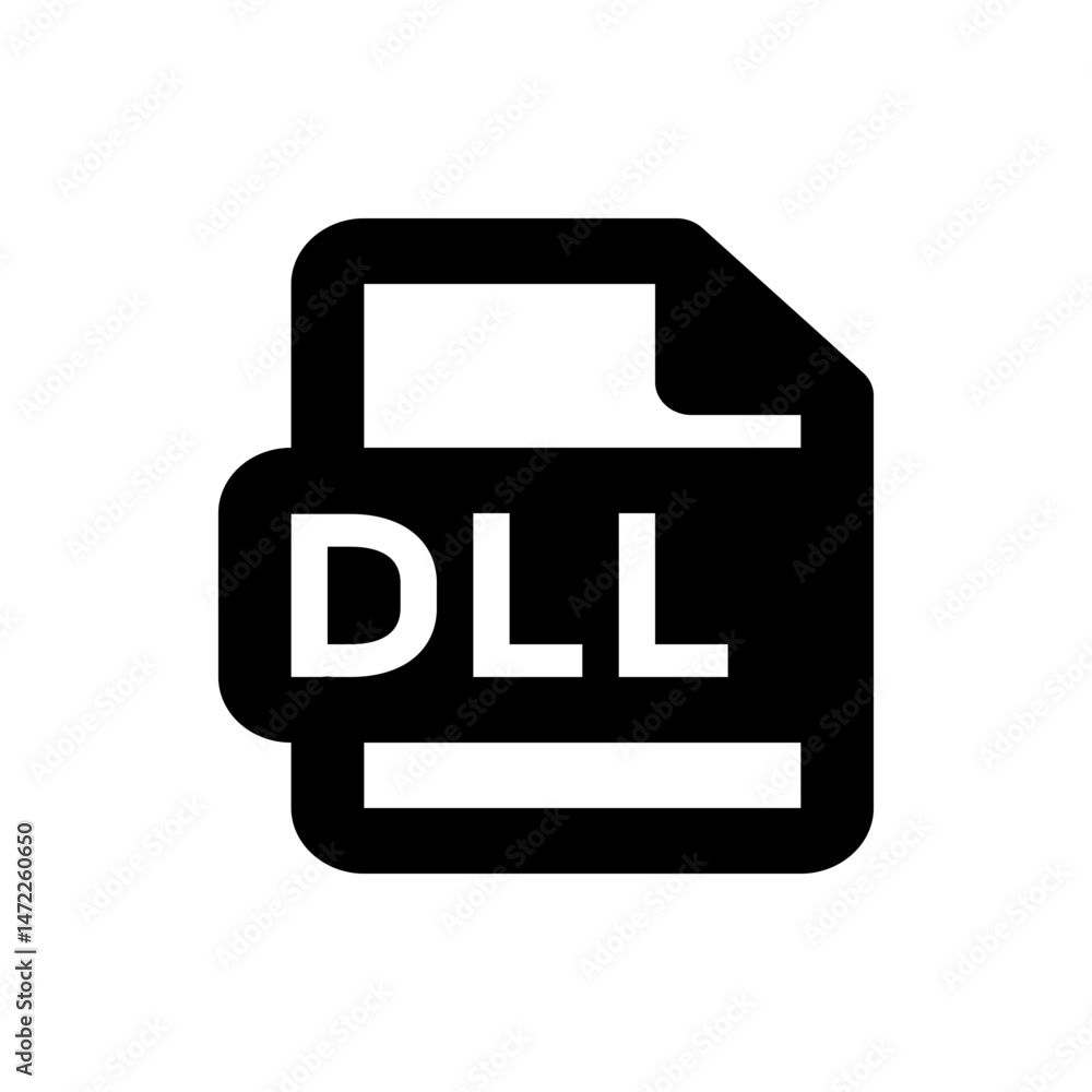 Poster black and white icon of a dll file showing the file extension on the document with rounded corners d