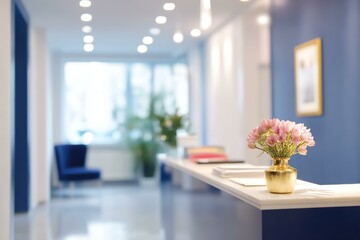 Modern Office Lobby with Pink Flowers