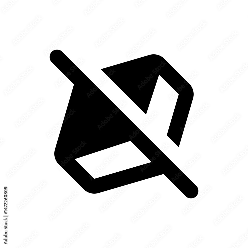 Poster illustration of a speaker with a diagonal line through it indicating muted audio with a black and wh