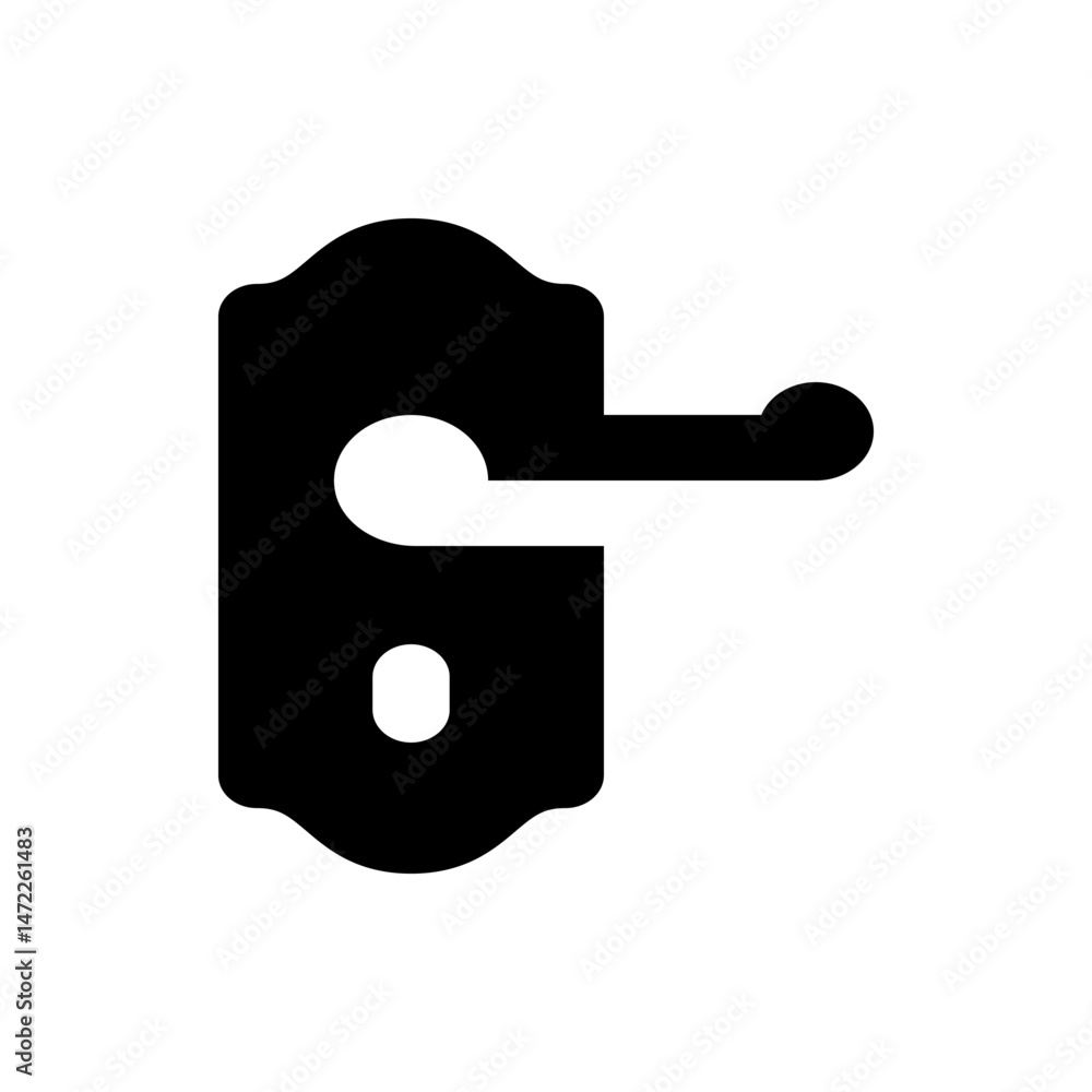 Poster black door handle with a decorative backplate and a simple lever design on a white background view