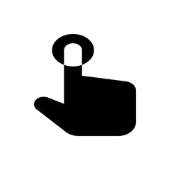 Black silhouette of a hand holding or placing a circular object with a white center on a white background