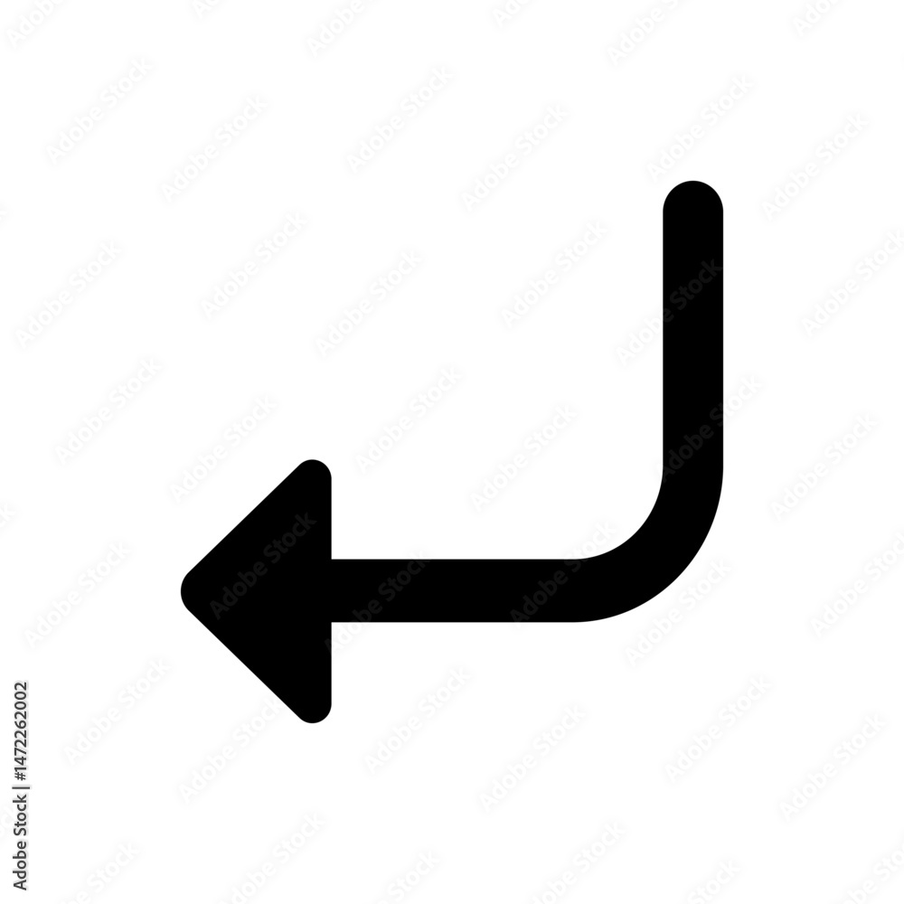 Aufkleber black arrow pointing left with a right angle turn upwards on a plain white isolated background view