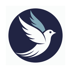 Obraz premium Elegant white dove soaring in flight symbolized within a dark blue circular emblem