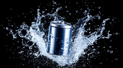 Metallic can surrounded by water splashes