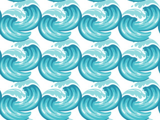 Seamless pattern with bold cartoon ocean waves. Dynamic summer vector background for wrapping, fabric and surf-themed design