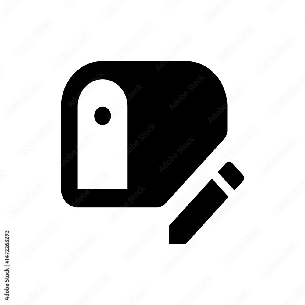 Aufkleber black and white edit icon featuring a rounded rectangle with a tag and a pencil at the bottom right