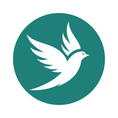 Elegant vector illustration of a white dove in flight inside a teal circle