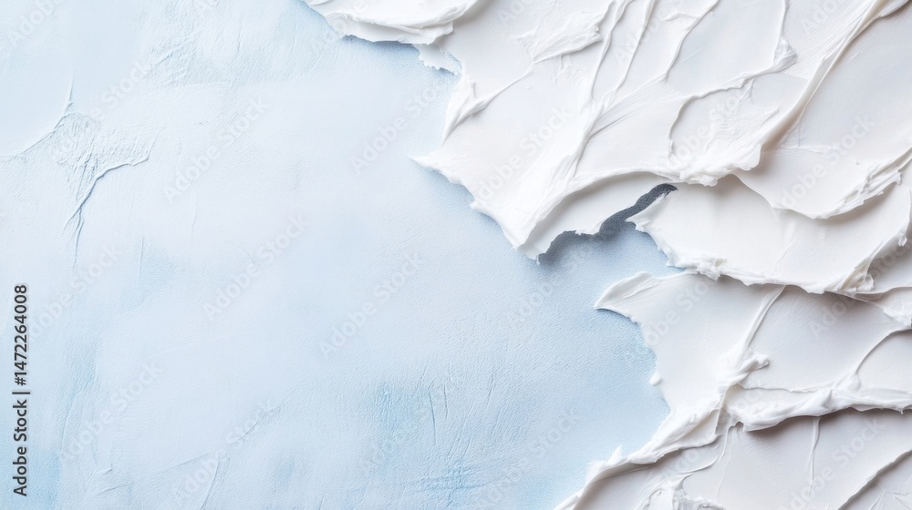 Poster abstract image of white cream texture on a light blue textured background, ideal for cosmetic produc