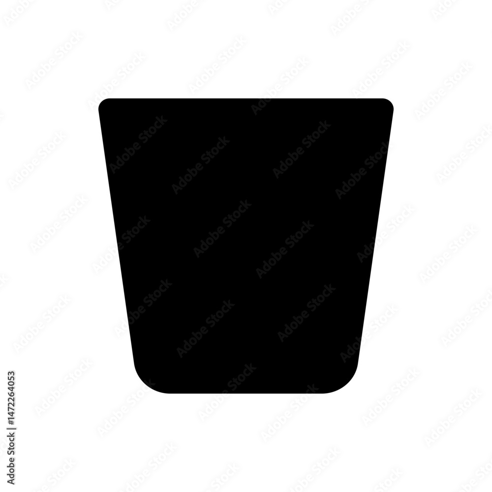 Poster illustration of a solid black container with rounded corners and a slightly tapered shape on a white