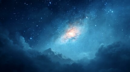 Starry Night Sky Above Mountainous Cloudscape