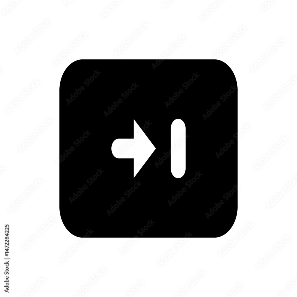 Poster black rounded rectangle containing a white arrow pointing right and a white vertical line on the rig
