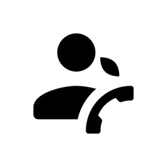 Person silhouette with a round head and a phone receiver next to the head in a simple black and white design