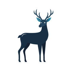 Elegant blue deer silhouette illustration standing proud on a white background with antlers