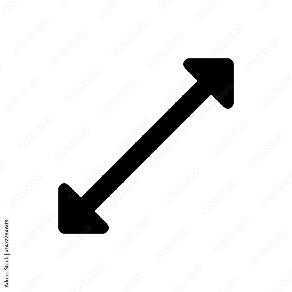 Poster diagonal arrow with rounded ends pointing in opposite directions on a white background in simple sty