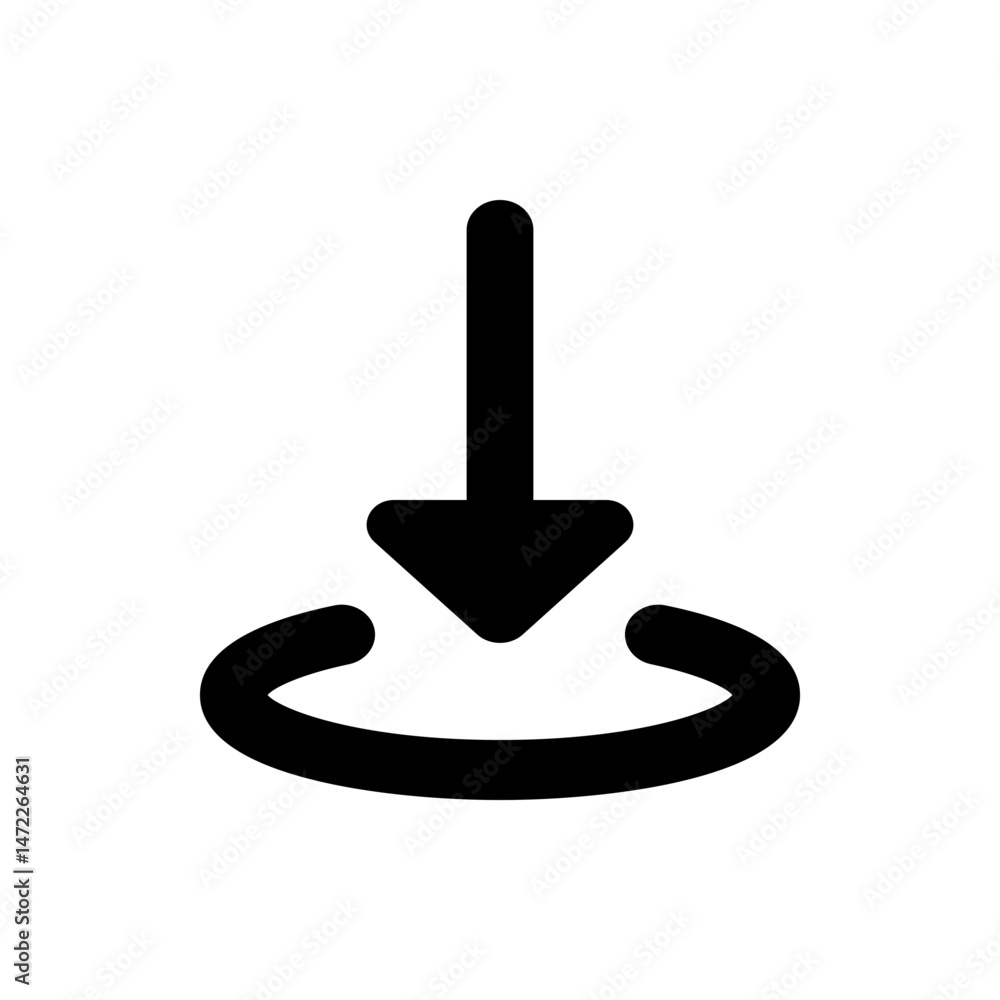 Poster black arrow pointing down towards a curved line suggesting a download or import action is occurring 