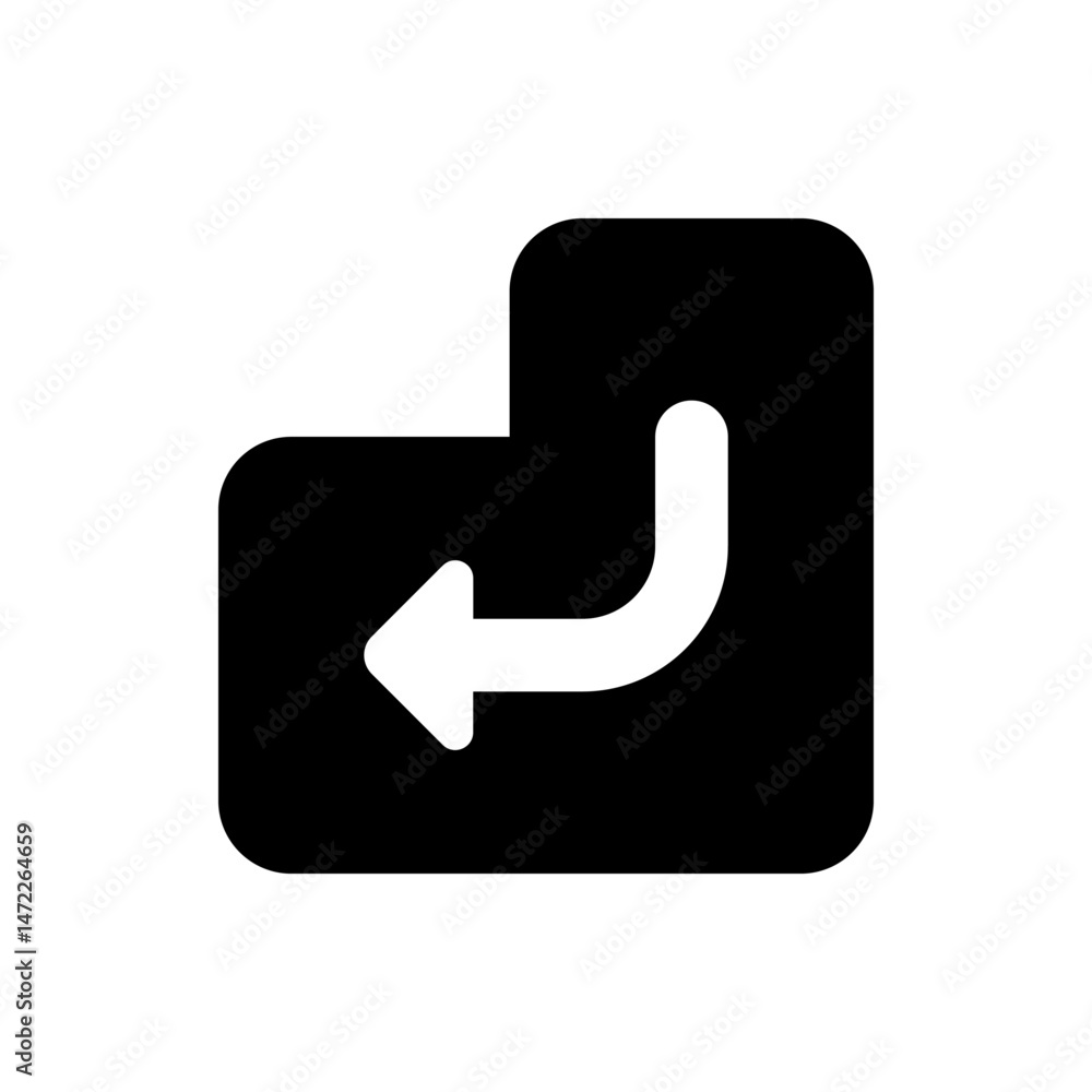 Poster black folder icon with a white arrow curving back into it indicating a return or undo action symbol 