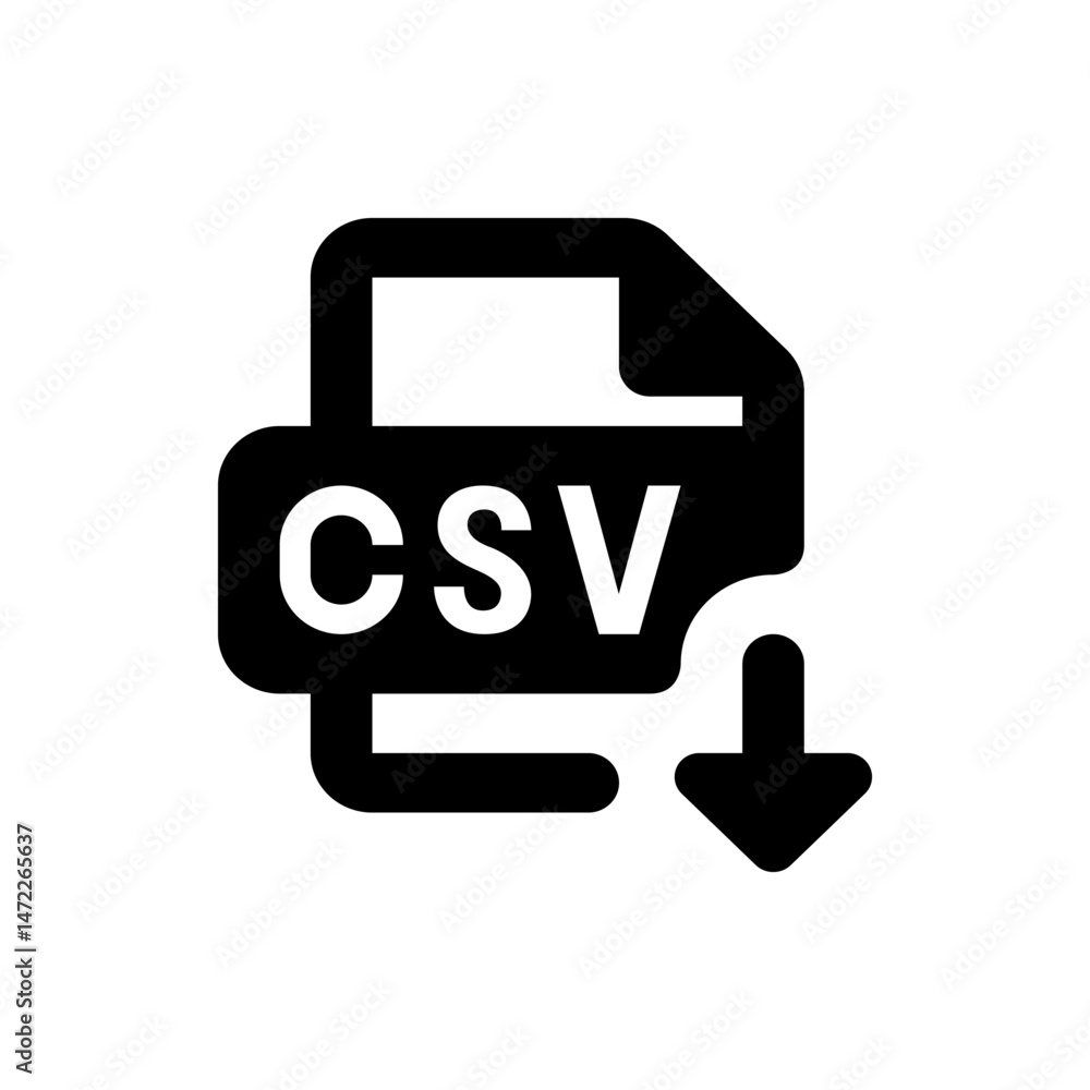 Poster csv file download icon depicting a file symbol with the letters csv and a downward pointing arrow ic