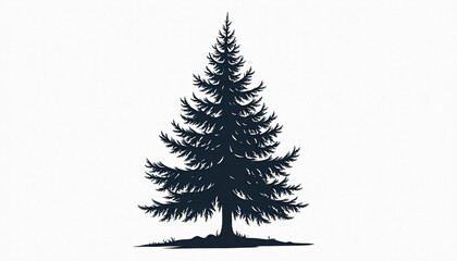 Isolated Fir Tree Silhouette on White Background