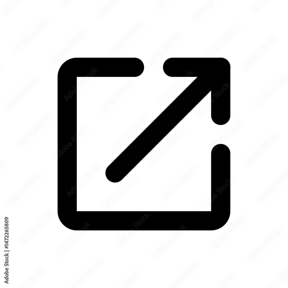 Poster black outline of a square with rounded corners and an arrow pointing up and to the right direction i