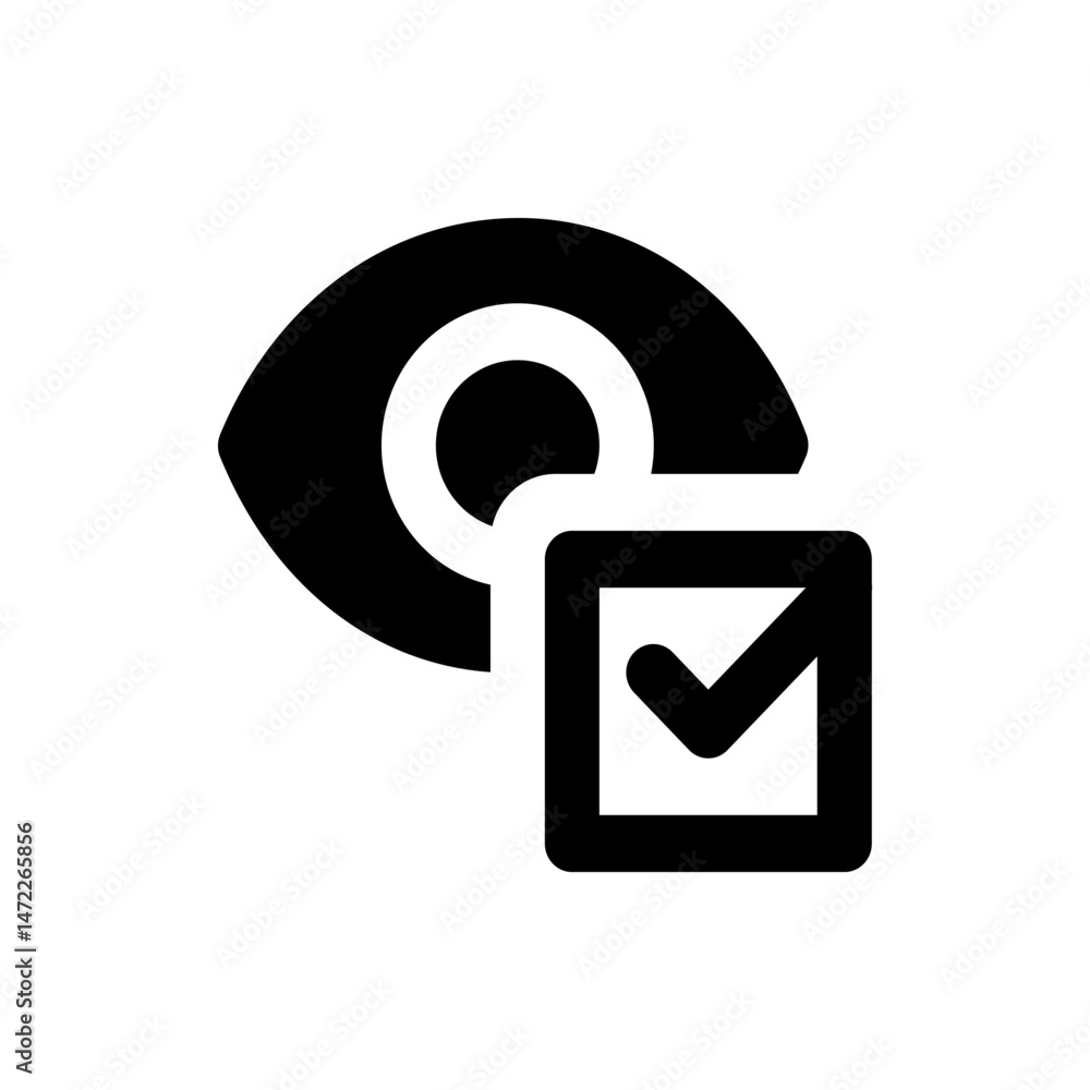 Poster eye icon with a check mark inside a square indicating a confirmed view or verified observation statu
