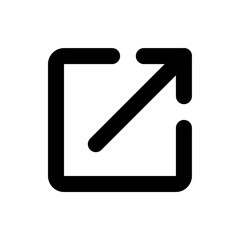 Black outline of a square with rounded corners and an arrow pointing up and to the right direction icon