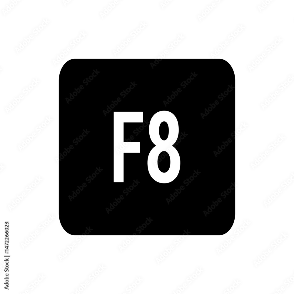 Poster illustration of a black rounded rectangle with the text f8 in white displayed in the center of the s