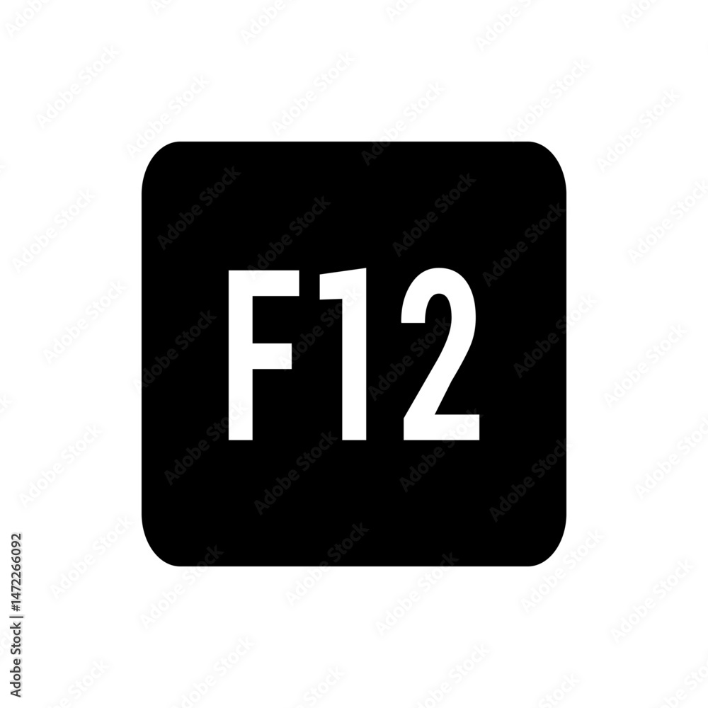 Poster illustration of a black rounded rectangle containing the white text f twelve centered within the sha