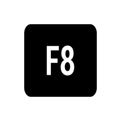 Illustration of a black rounded rectangle with the text f8 in white displayed in the center of the shape