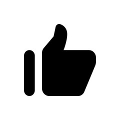 Illustration of a black thumbs up gesture on a white background symbolizing approval and positive feedback