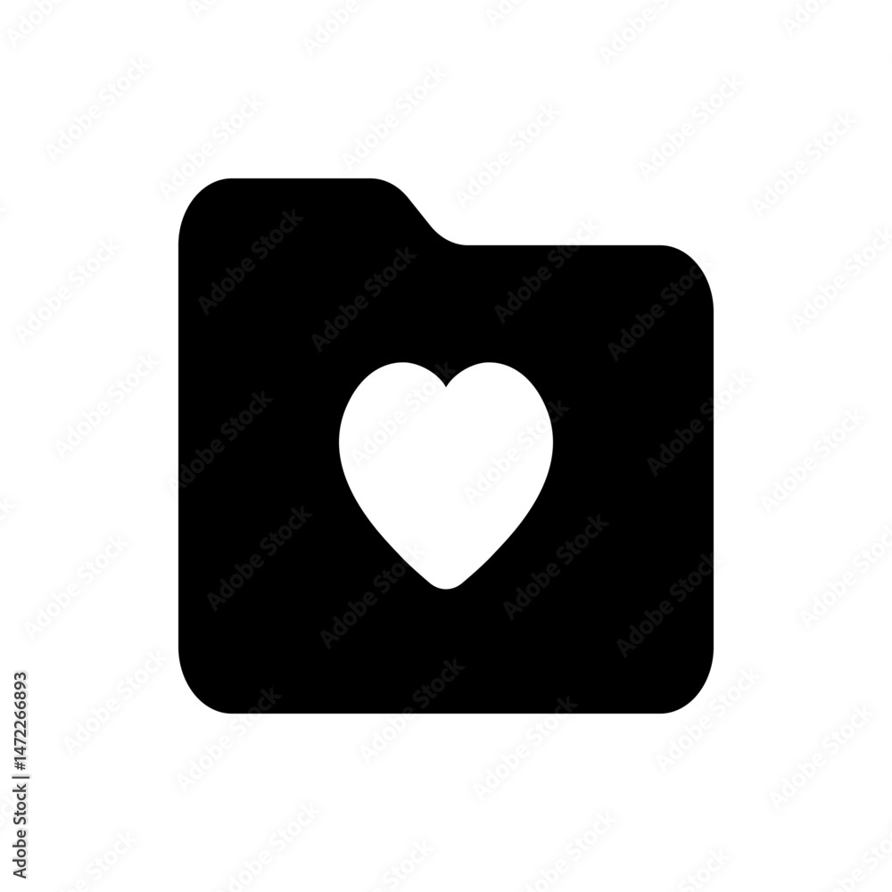 Poster black folder icon with rounded edges displaying a white heart shape in the center of the folder imag