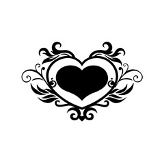 Ornate Foliate Framed Heart Silhouette with Swirls