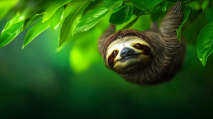 Obraz premium Sleepy Sloth in Lush Green Canopy