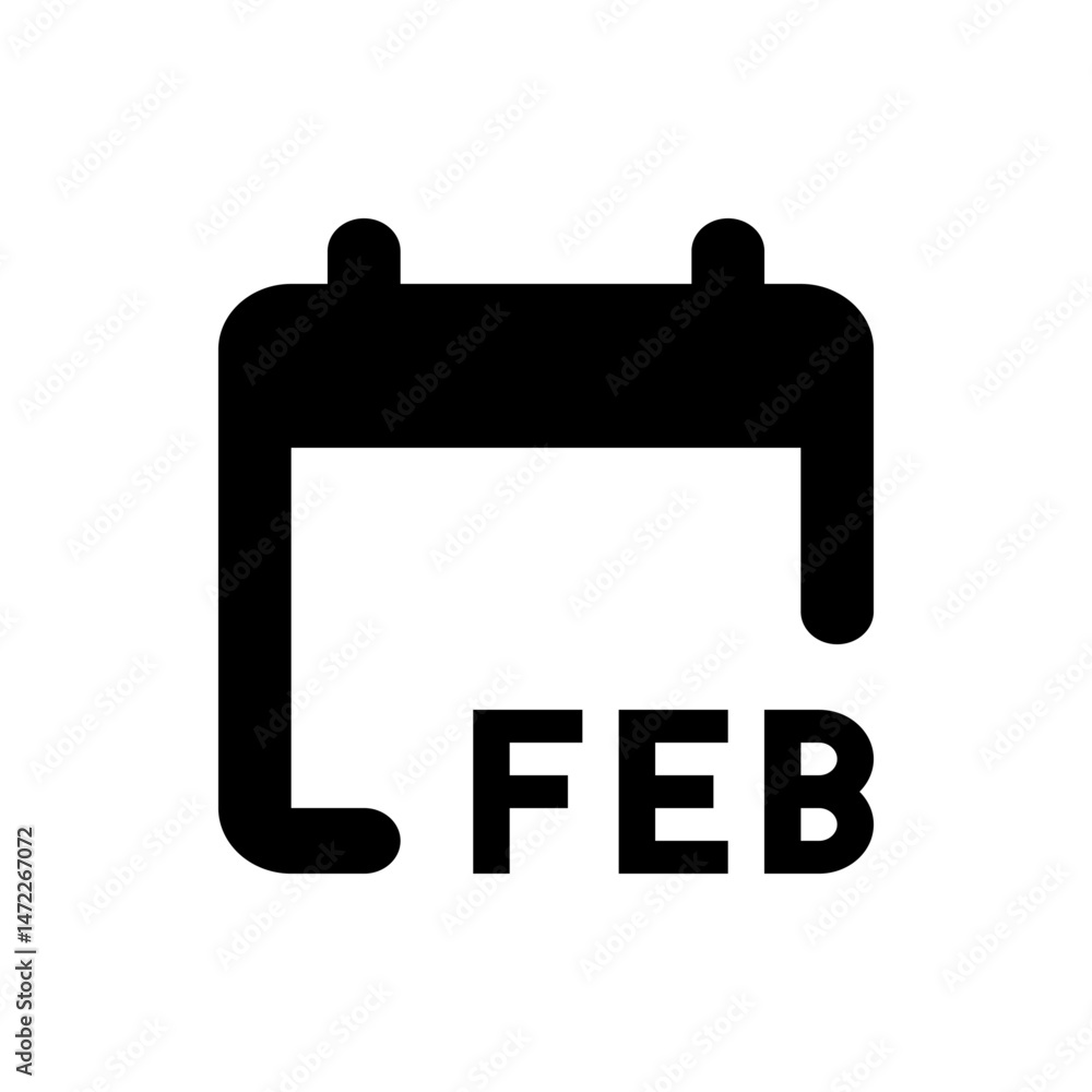 Poster black calendar icon displaying the month of february with a simple and minimalist design style prese