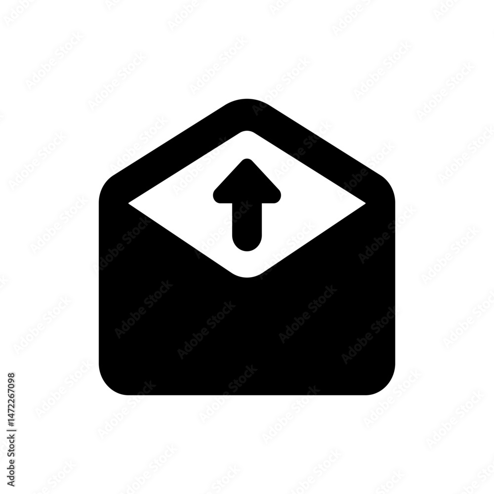 Aufkleber black envelope icon with an upward pointing arrow indicating sending or outbox functionality online 