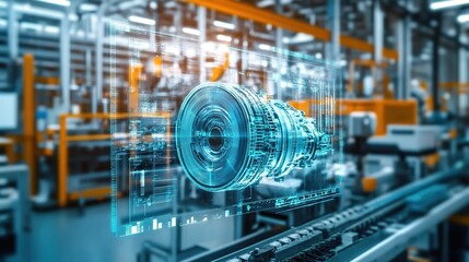 Mechanical component with digital holographic effects in an industrial setting.