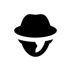 Silhouette of a person wearing a fedora hat with a white band around the hat and partial face view