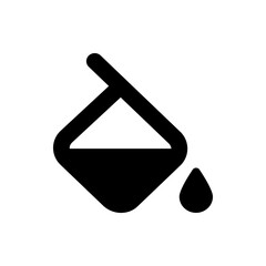 Black and white graphic icon of a paint bucket spilling a drop of liquid on a white background image © Farhan