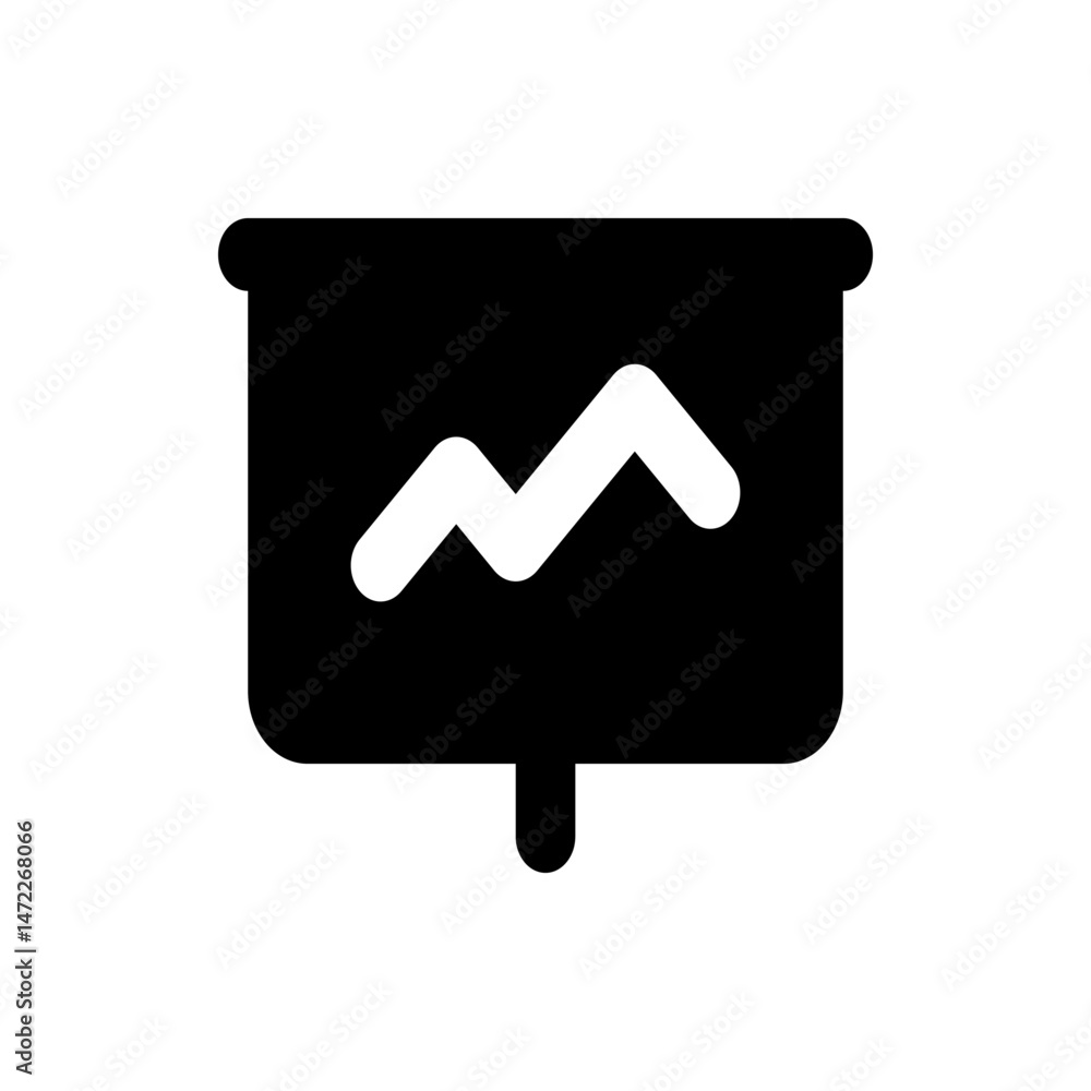 Poster illustration of a presentation board with a white line graph displayed on the black screen surface a