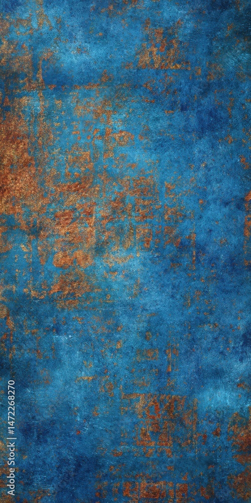 Poster vibrant blue and orange textured surface with intricate patterns and depth