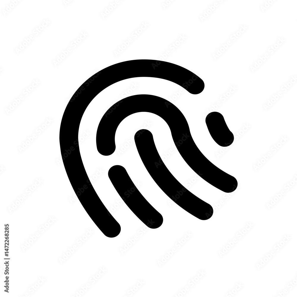 Poster a simple black and white fingerprint design with curved lines and a unique pattern for identificatio