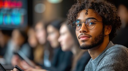 Focused student in a lecture hall