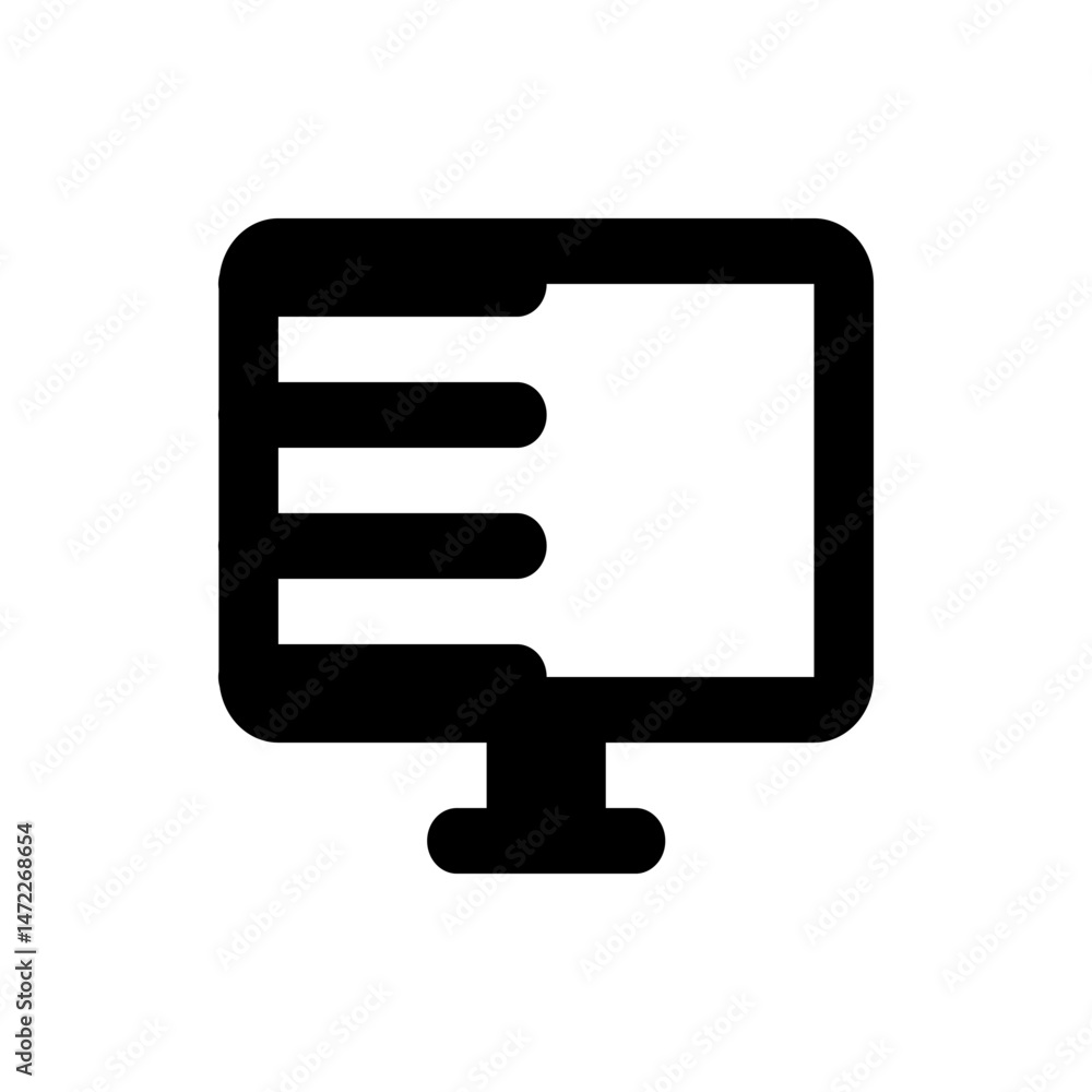 Poster illustration of a desktop computer screen with horizontal lines representing content on the display 