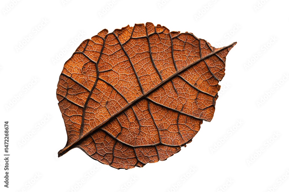 Poster delicate leaf with intricate vein patterns and a textured surface. png, transparent background.