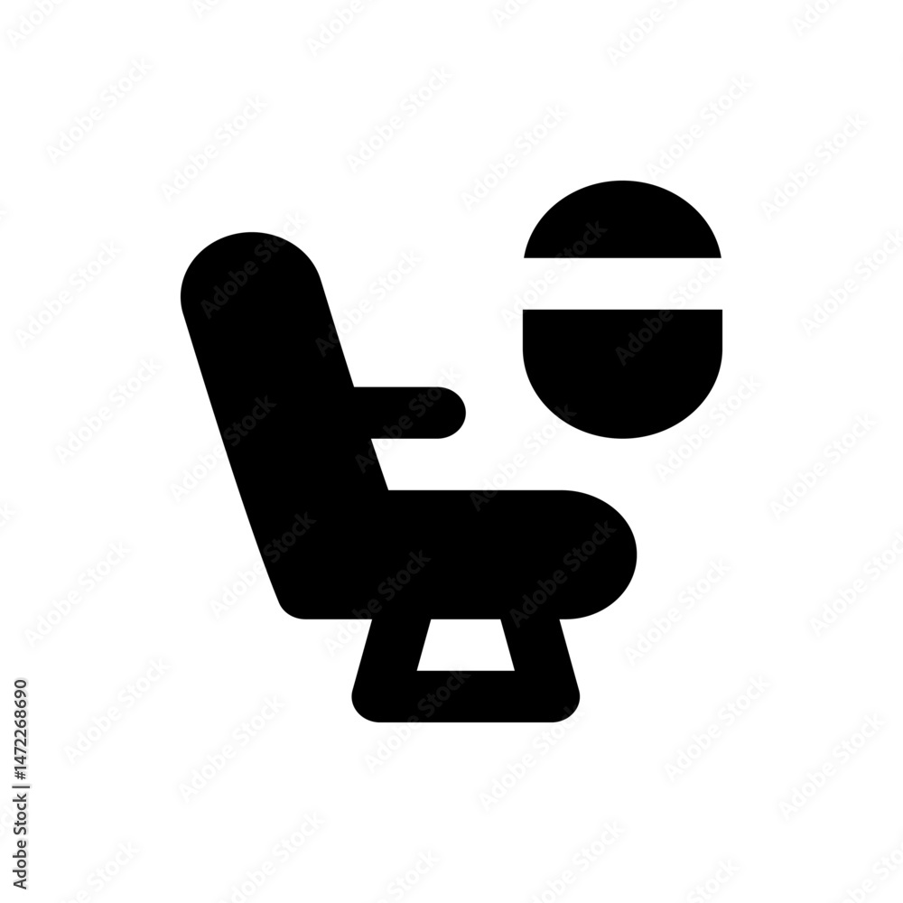 Aufkleber a black silhouette of a chair with armrests and a headrest and a round object with a line above it