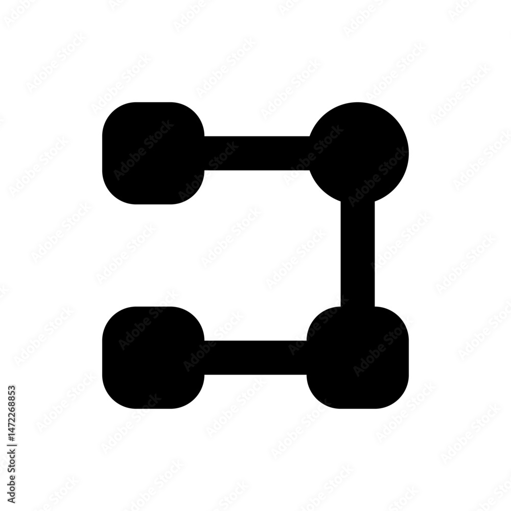 Poster black connected shapes forming a square like structure with rounded corners on a white background vi